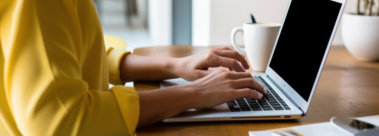 vrouw die vanuit huis werkt achter haar laptop